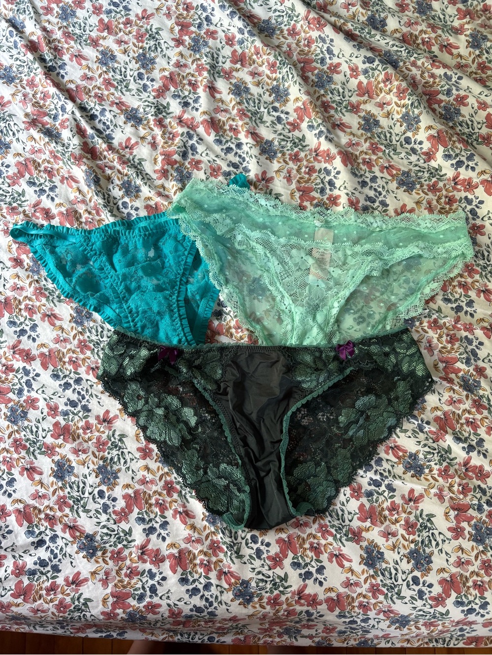 Women’s Lace Bikini Panty Trio - Teal, Mint & Black